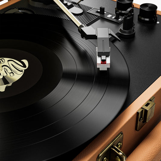 Vintage Vinyl Record Player With Built-In Speakers